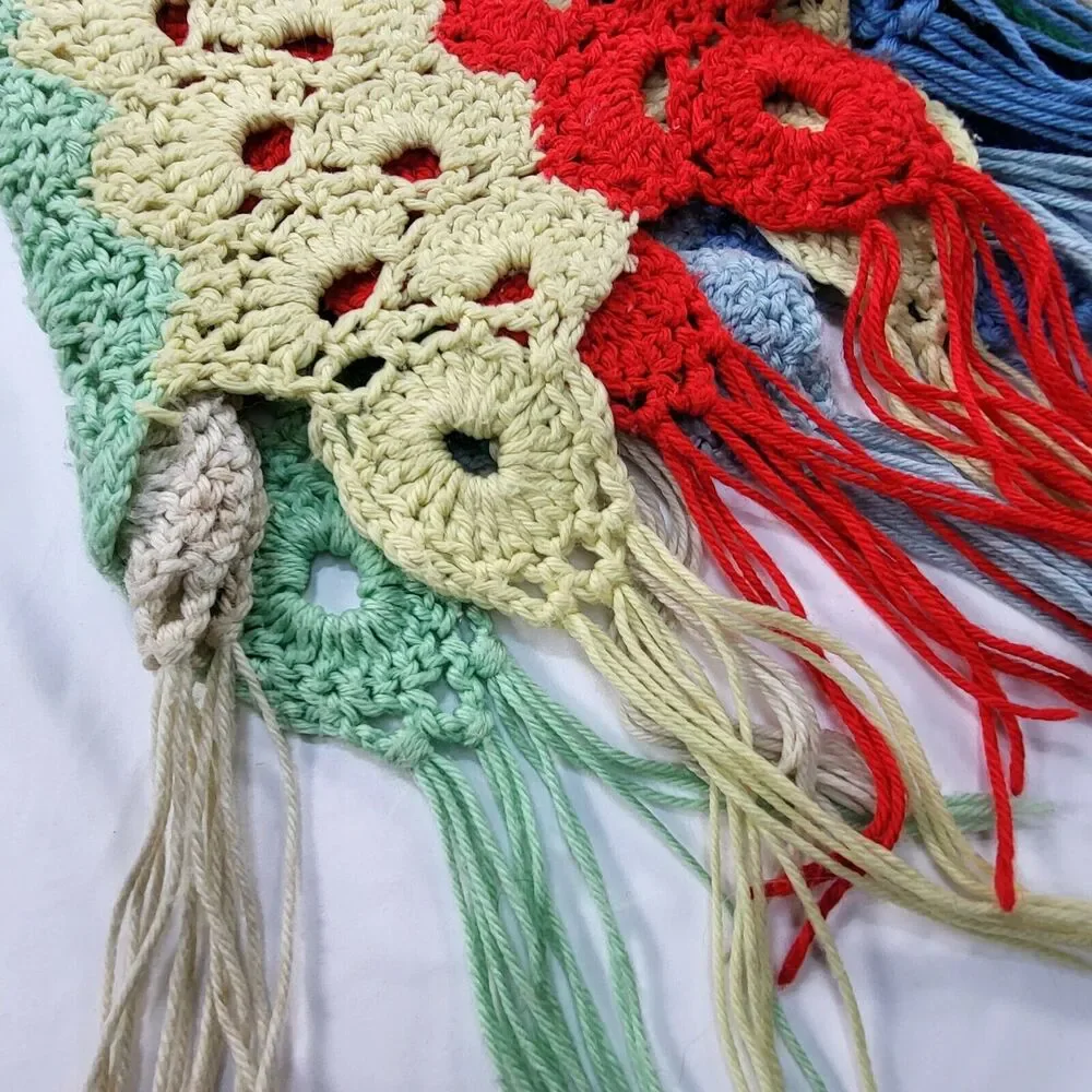 Vintage Handmade Afghan Blanket Granny Striped Crochet Knit 48x60 Multi Color